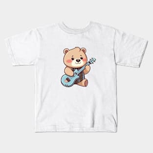 Cute Teddy Bear Playing Guitar Kids T-Shirt